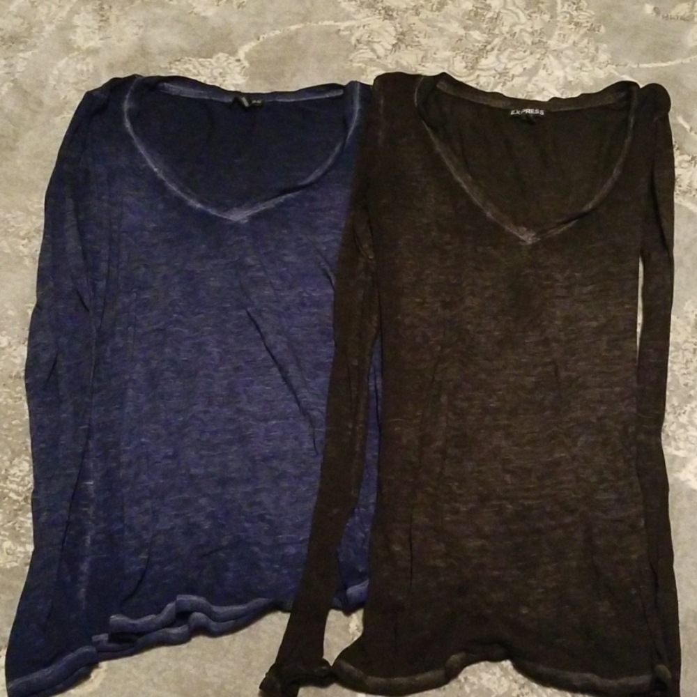 Express small long sleeve blue and black burnout